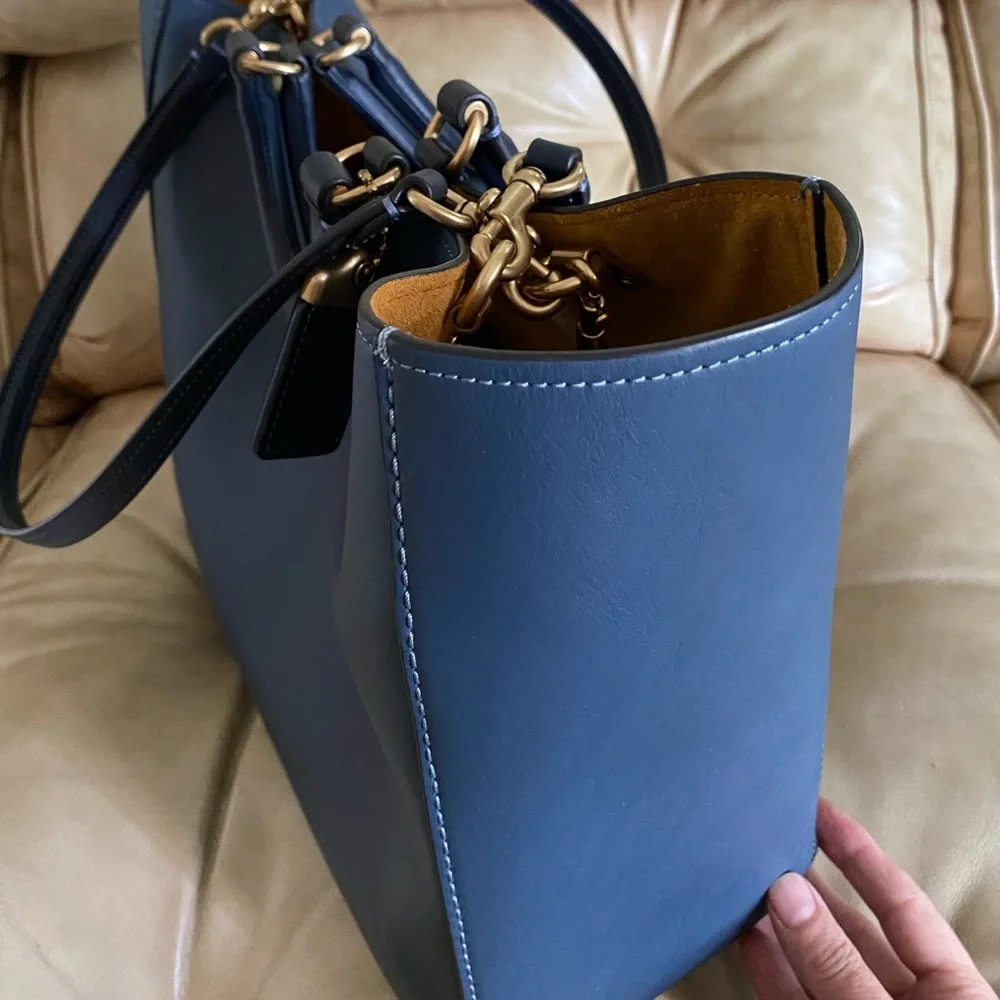 LKNW Coach Rae XL Tote Satchel Glove Tanned Denim Leather Rare Find! - Picture 7 of 16